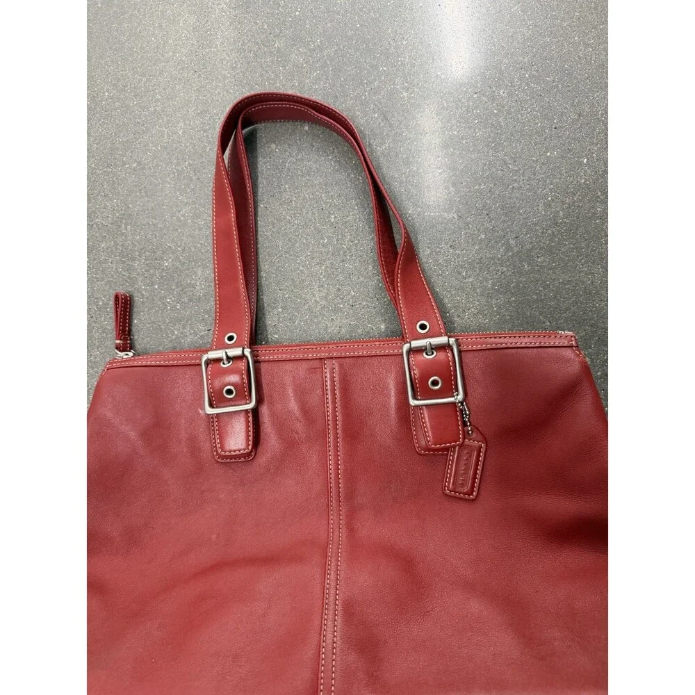 Vintage Coach Red Leather Soho Tote Bag Buckle Shoulder Handbag 9554